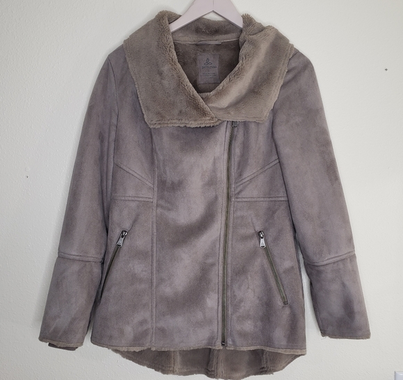 prAna Lilith Earth Gray Suede/Fur Coat Jacket Small - Picture 2 of 7